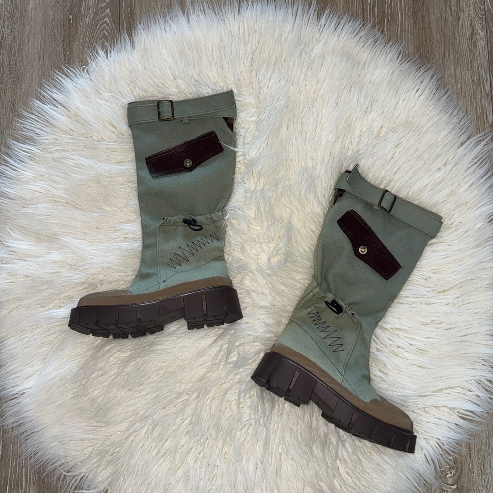 Green and Brown Tall Boots